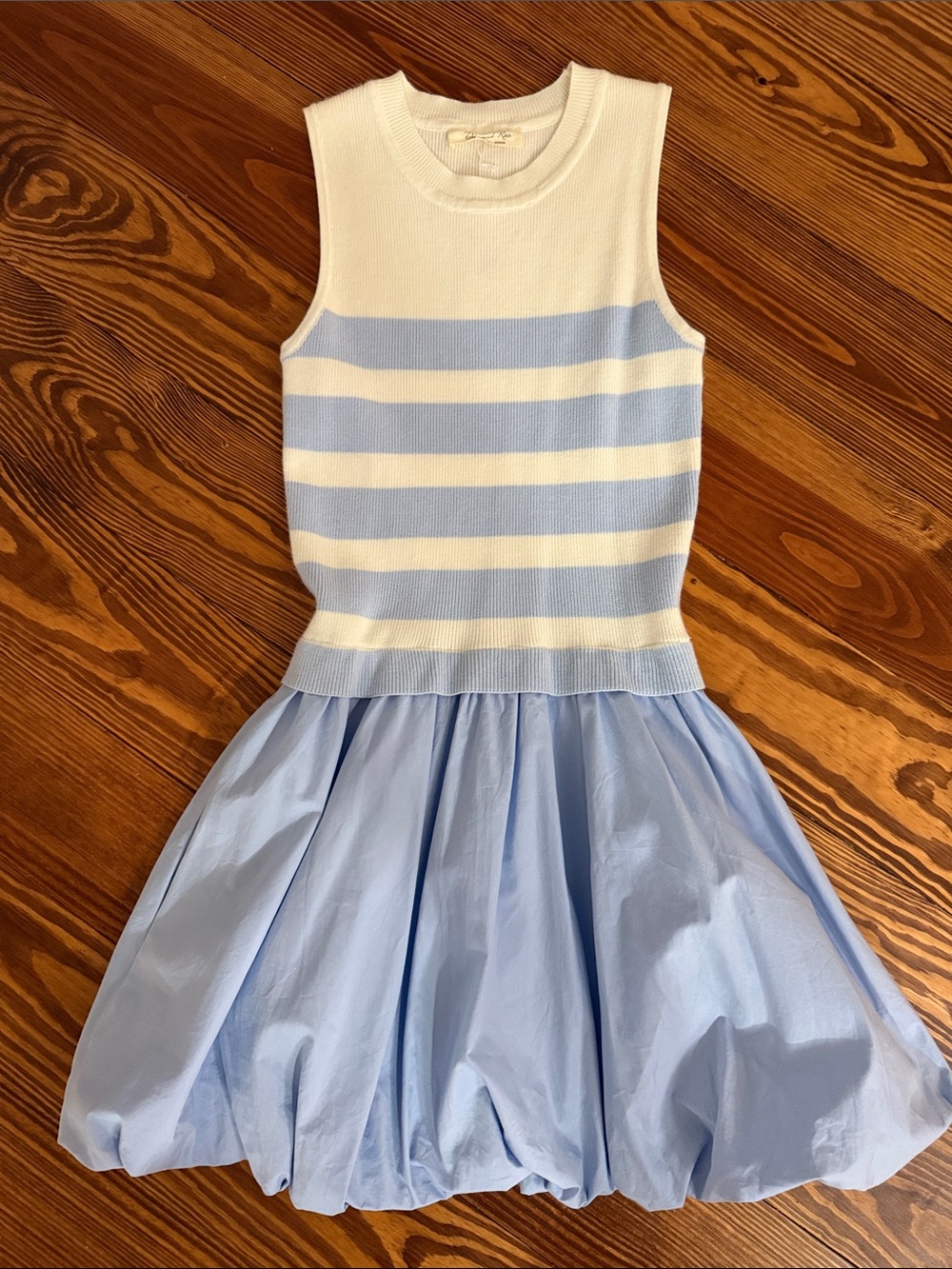 Doe & Rae Women’s Blue & White Striped Knit Bodice Dress